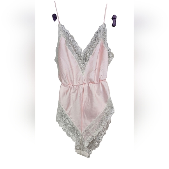 Vintage MS.LESLEE Lace Satin Teddy Romper n Light Pink/ivory. Size M - Picture 1 of 9